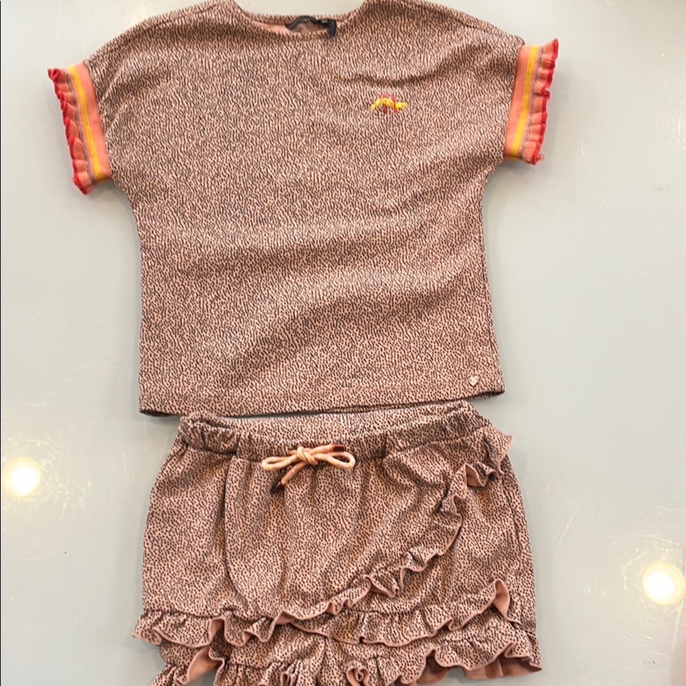 Brown Ruffle Trim Two-Piece Set